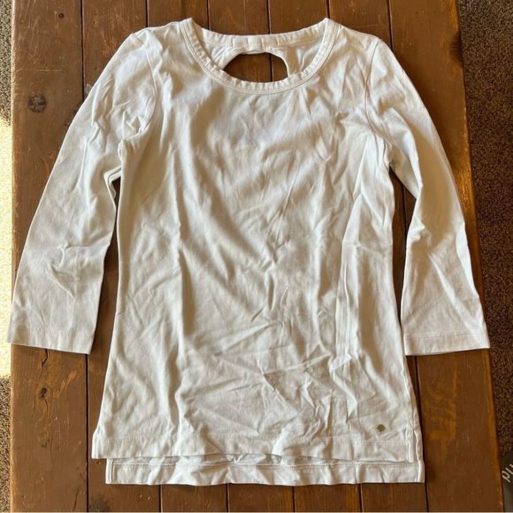 Kate Spade New York Solid White Keyhole Back Knit 3/4 Sleeve Top